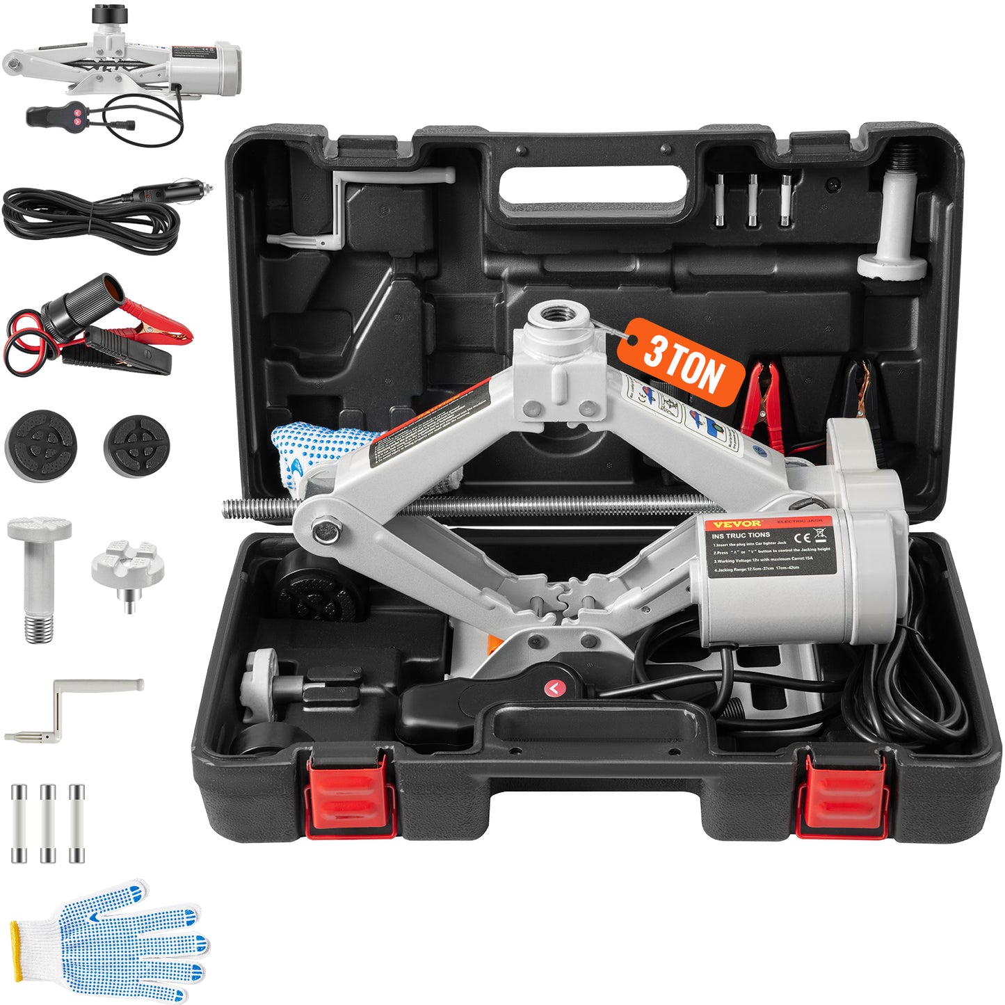 3 Ton Electric Car Jack Lifting Car Scissors Floor Jacks Kit W/ Impact Wrench Air Pump