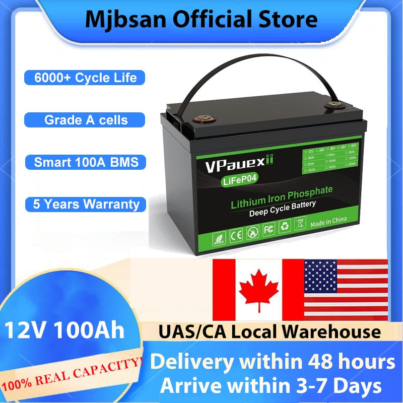 VPauexii 12Volt 100 Amp Hour Lithium Iron Phosphate, LiFePO4-Storage Battery.