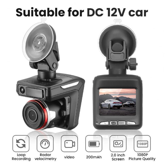 Car Dash Camera Full HD 1080P, Radar Detector, Night Vision Video Camera.