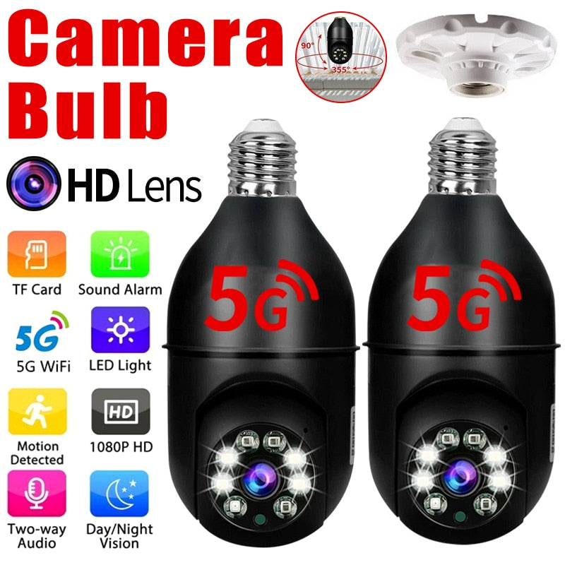 5G Bulb Surveillance Camera. Night Vision, WiFi Surveil Camera