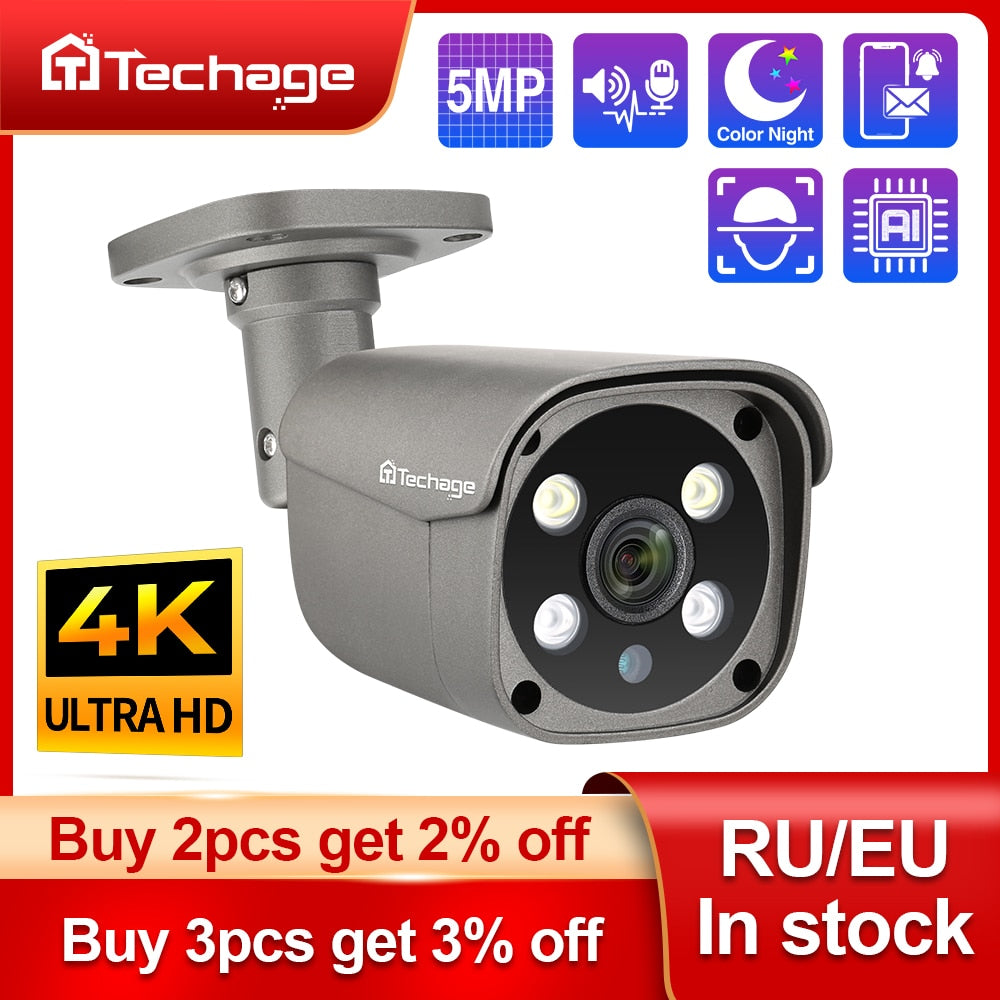 H.265 5MP 4K Security POE IP Camera Human Detection.