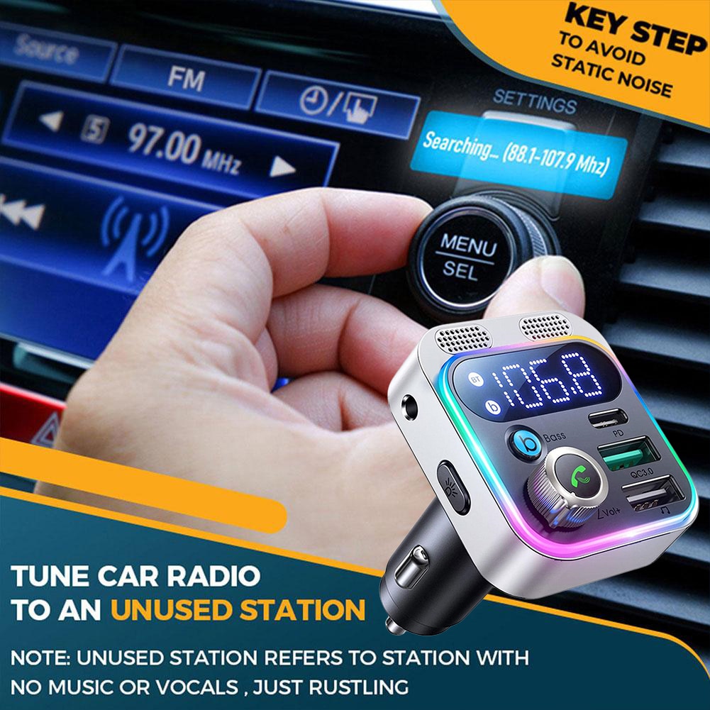 Bluetooth-compatible 5.0 FM Transmitter Adapter Deep Bass Sound Car Wireless Transmitter